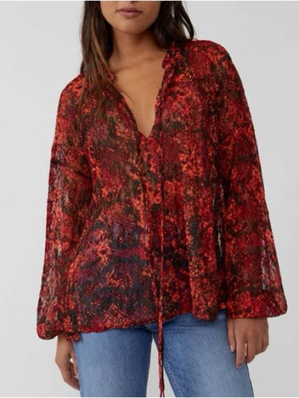 Free people lace boho peasant top size large